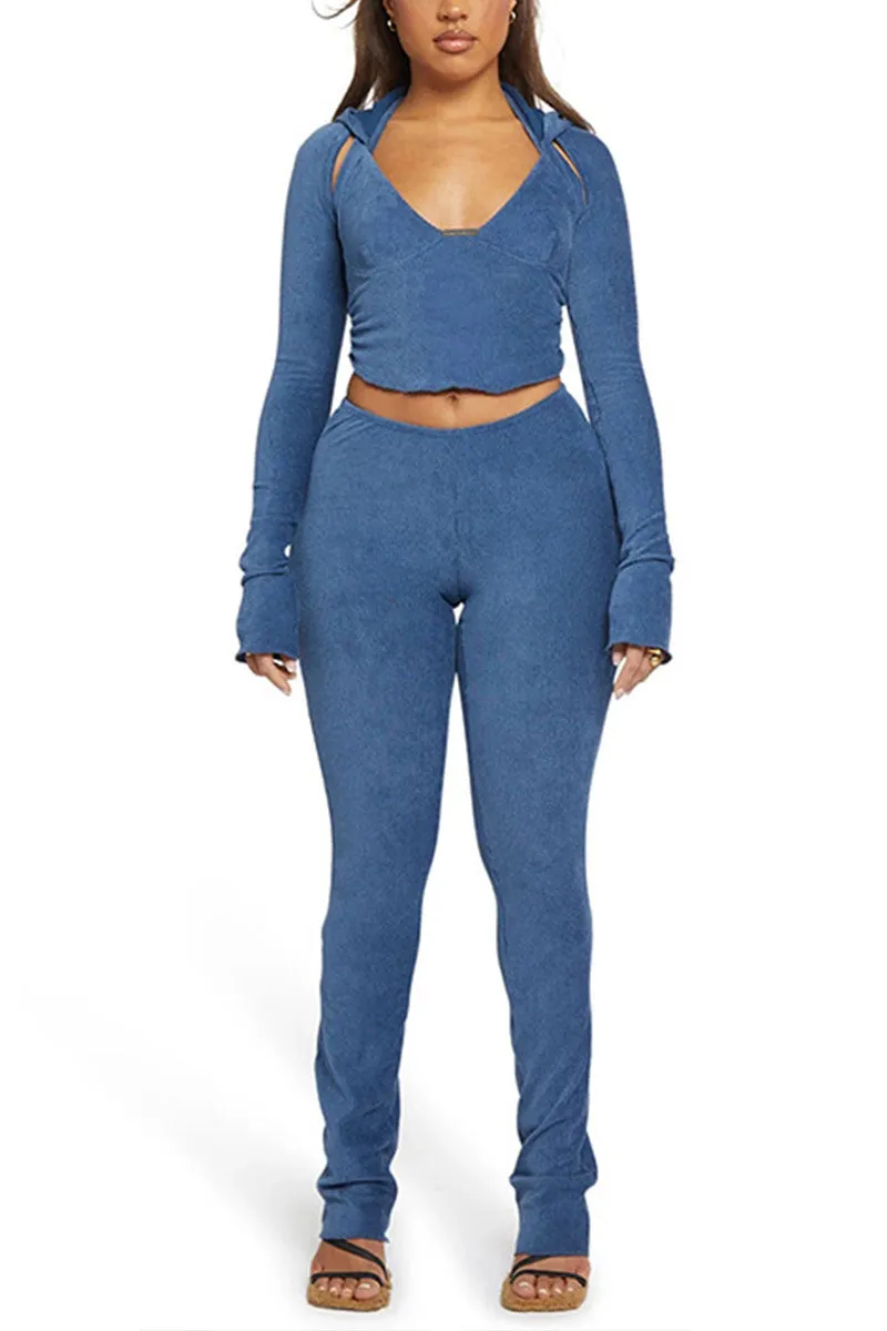 UI751 Rib Knit Top, Vest and Pants Set