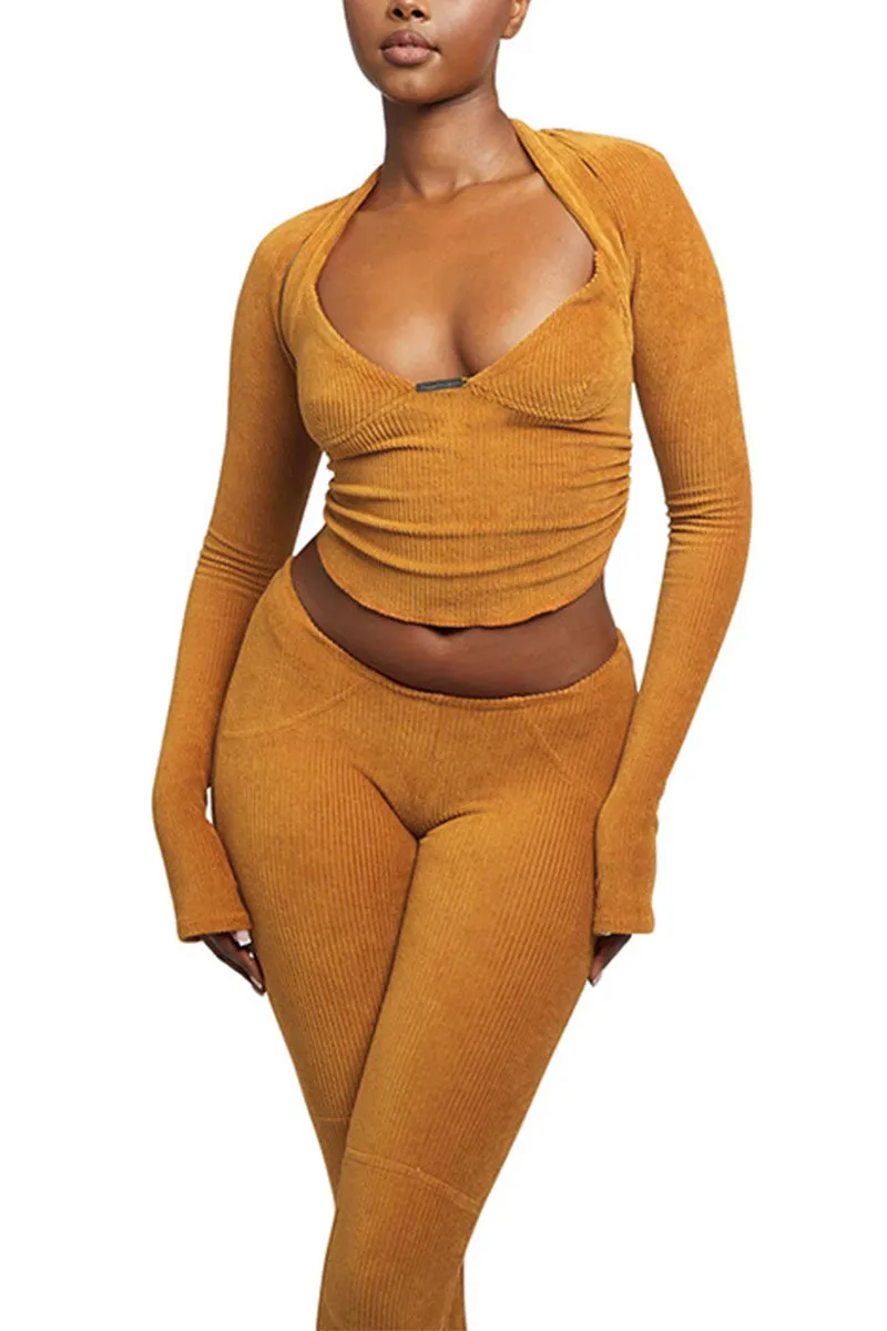 UI751 Rib Knit Top, Vest and Pants Set