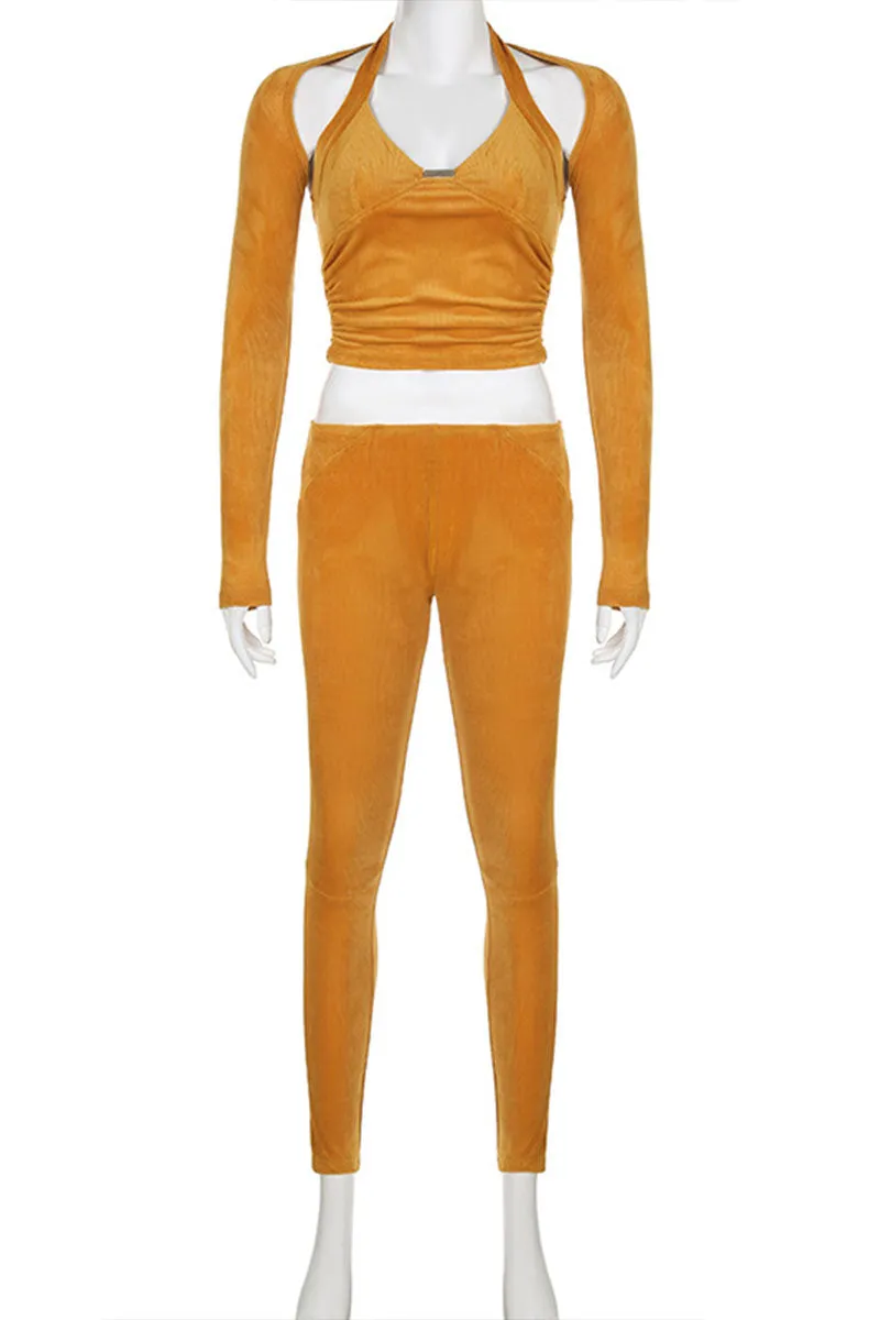 UI751 Rib Knit Top, Vest and Pants Set