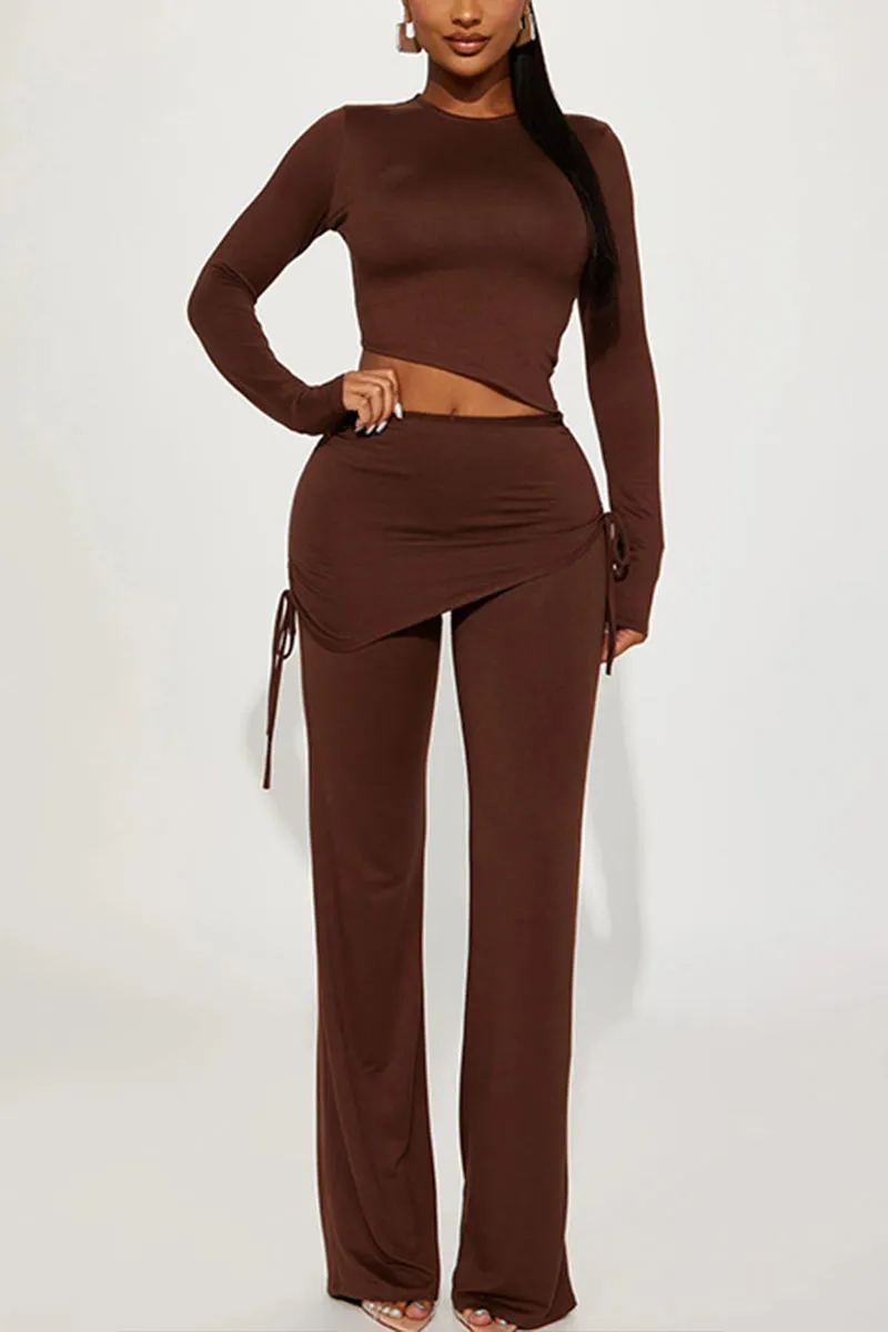 UJ703 Long Sleeve Crop top and Culottes Pants Set