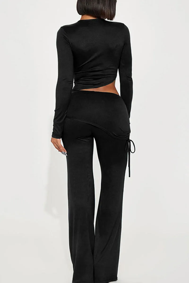 UJ703 Long Sleeve Crop top and Culottes Pants Set