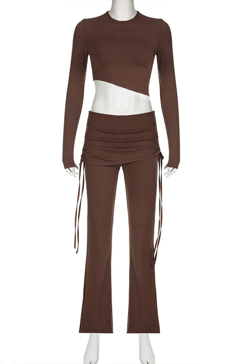 UJ703 Long Sleeve Crop top and Culottes Pants Set