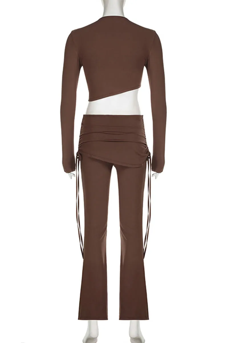 UJ703 Long Sleeve Crop top and Culottes Pants Set