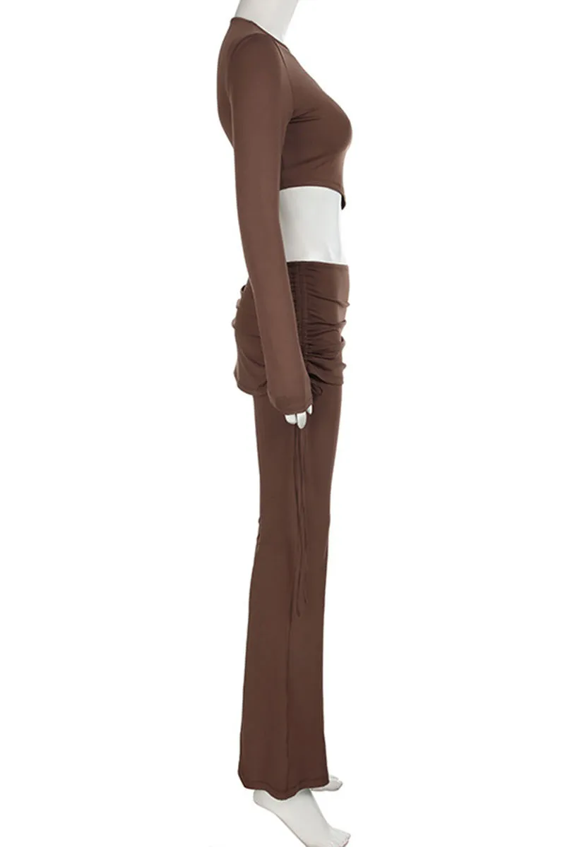 UJ703 Long Sleeve Crop top and Culottes Pants Set