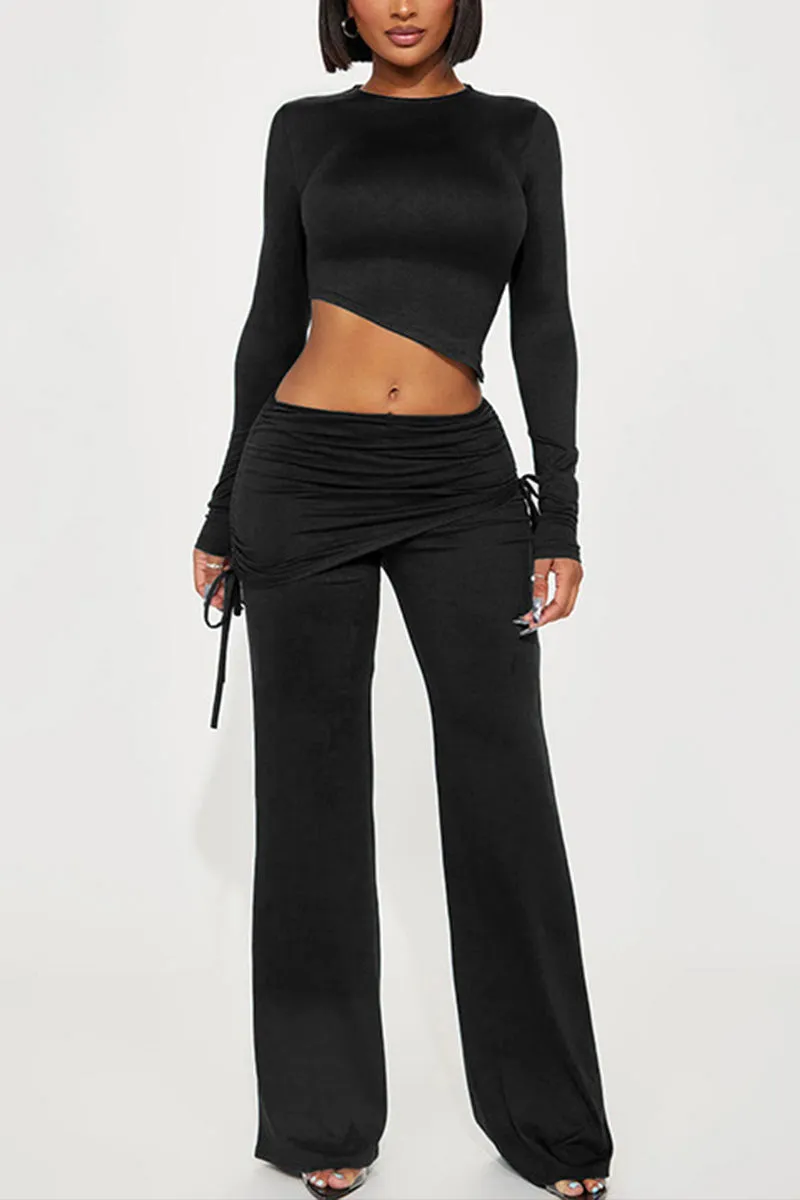 UJ703 Long Sleeve Crop top and Culottes Pants Set