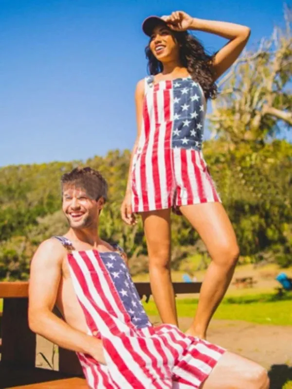 Unisex American Flag Denim Overalls