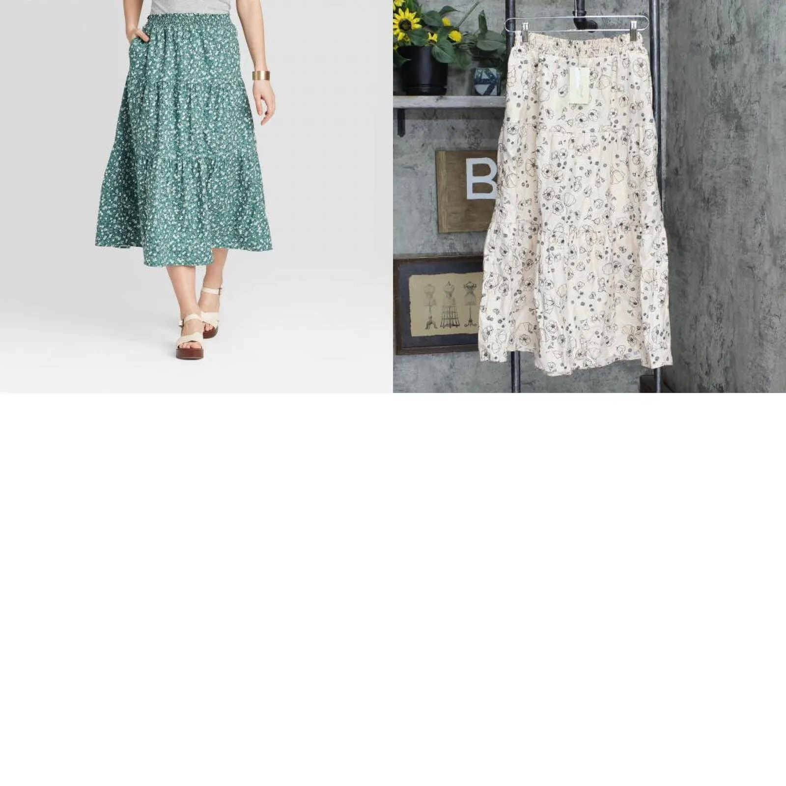 Universal Thread Women's Floral Print Mid-Rise Tiered Skirt 566128