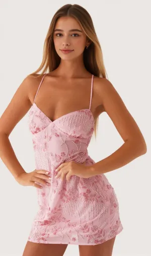 Vietta Sequin Cami Mini Dress in pink
