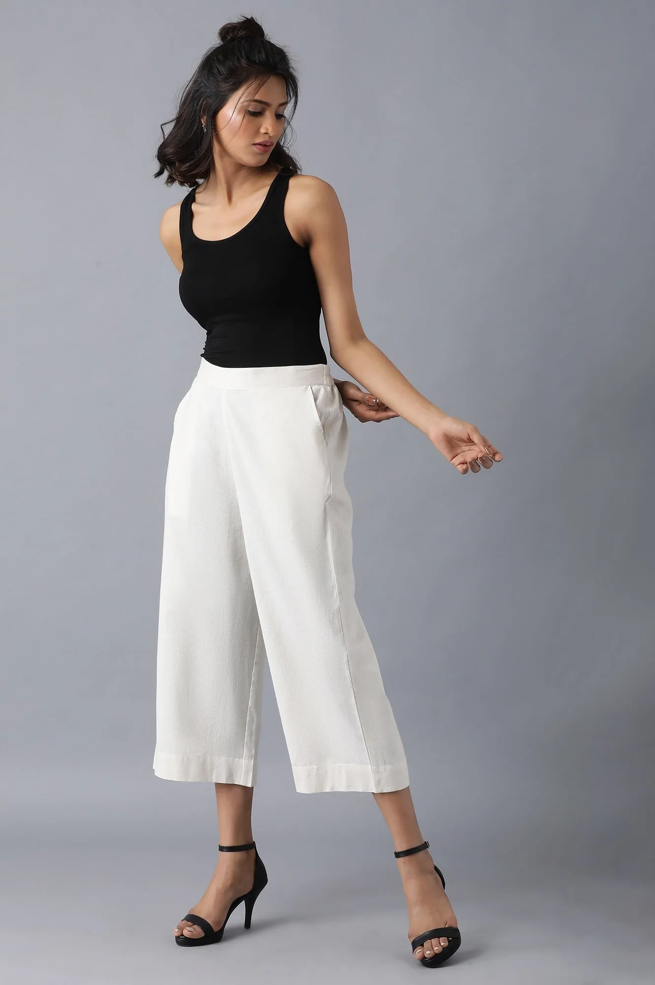 White Cotton Solid Culottes
