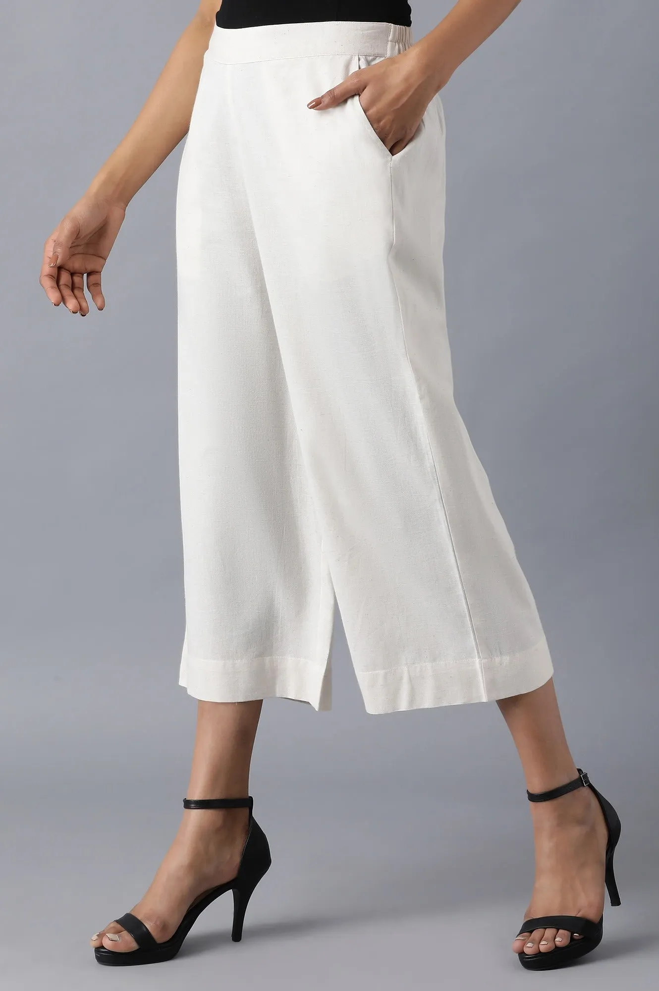 White Cotton Solid Culottes