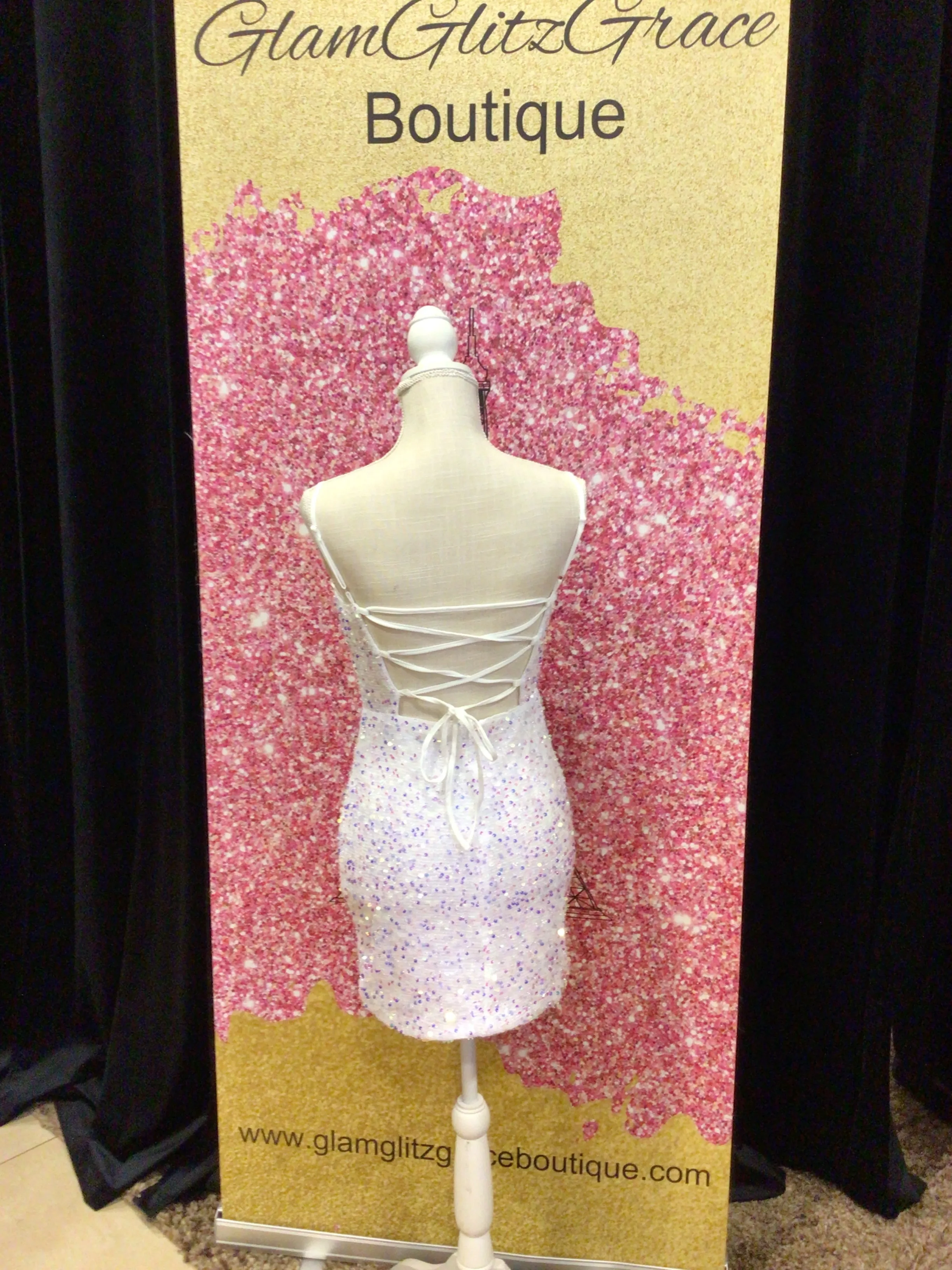 White iridescent cami sequin mini dress