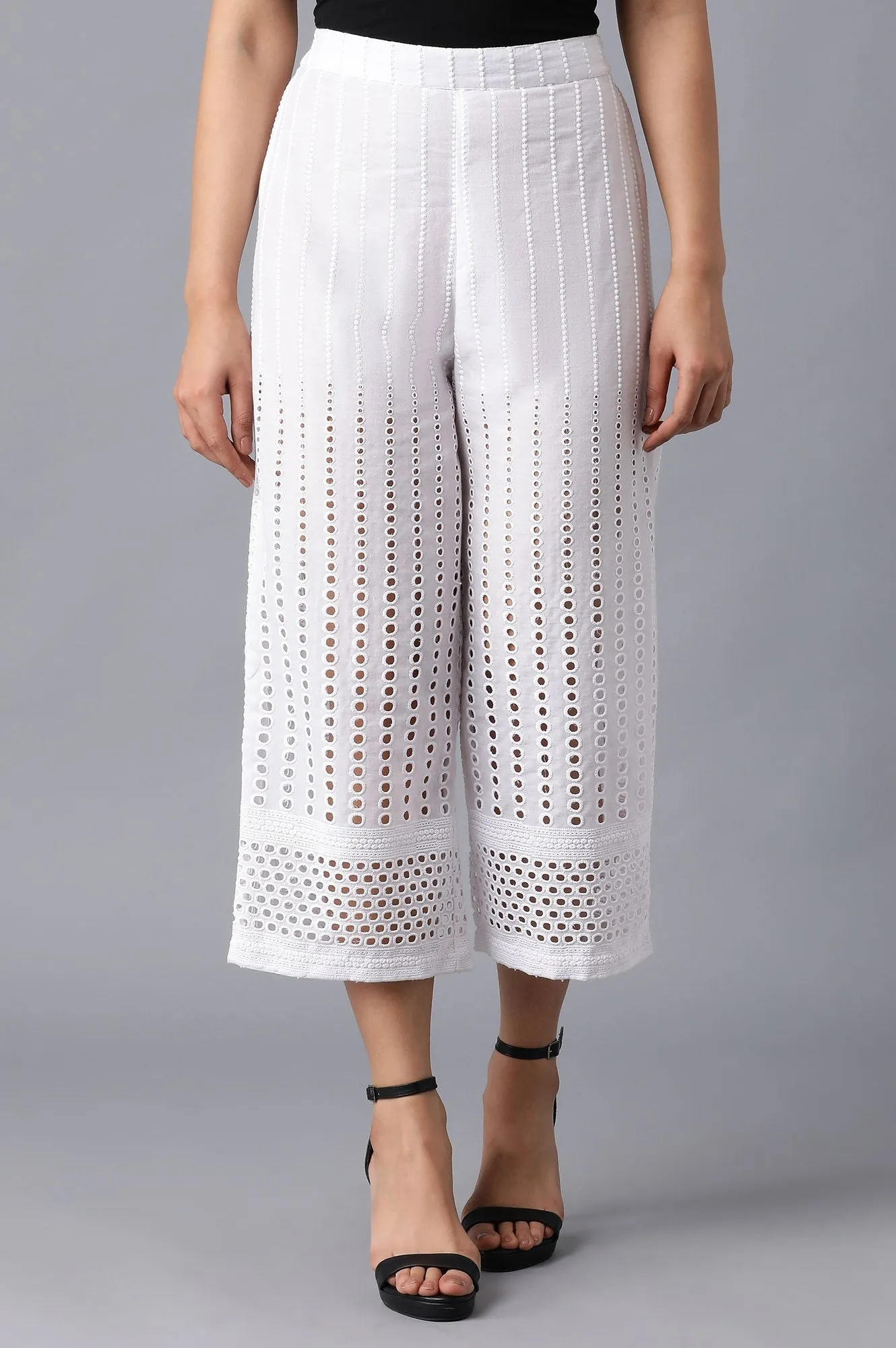 White Solid Cotton Culottes