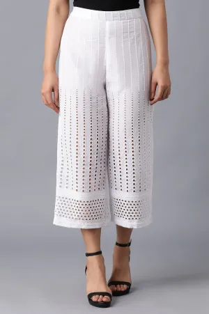 White Solid Cotton Culottes