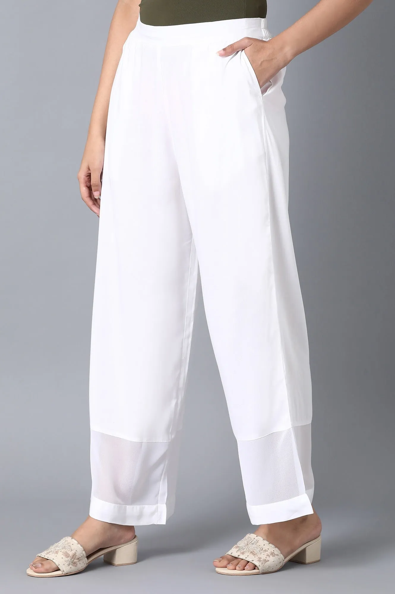 White Solid Straight Palazzo