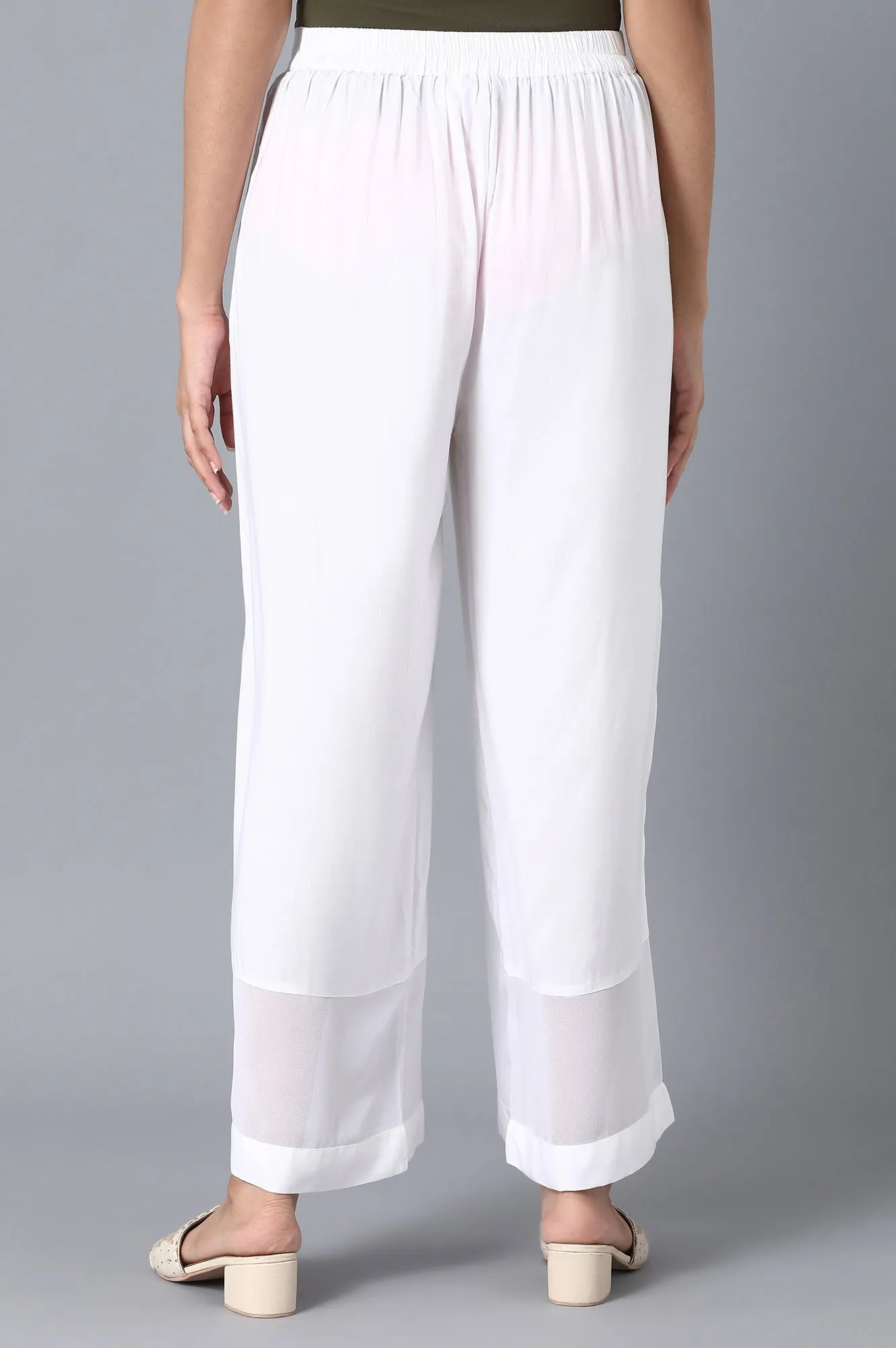 White Solid Straight Palazzo