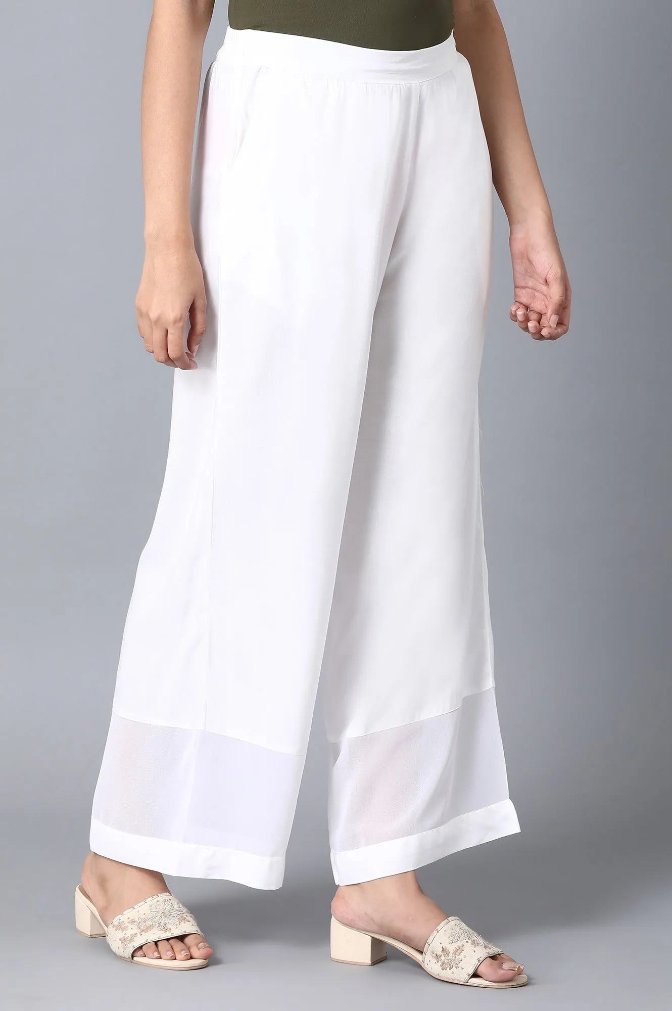 White Solid Straight Palazzo