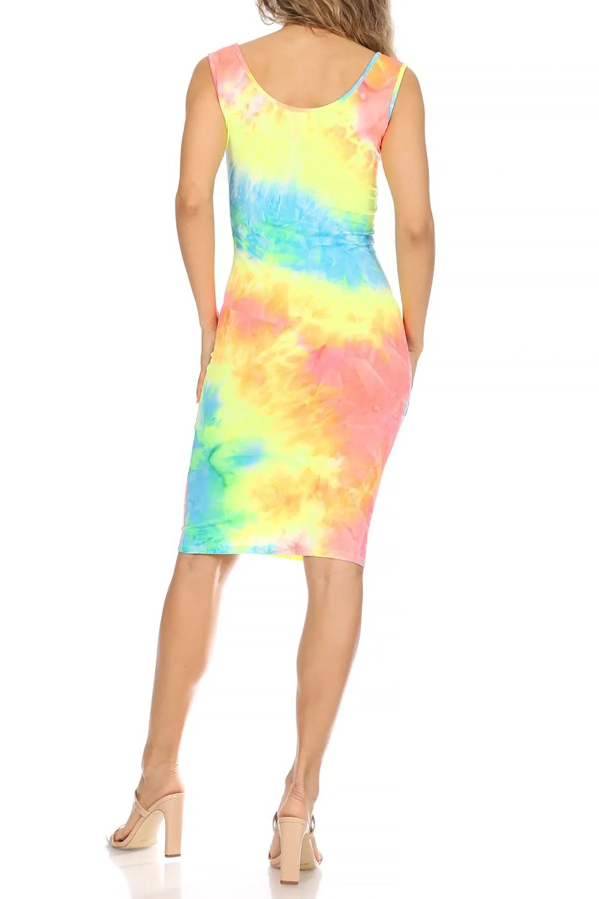 Women's Casual Print Fitted Bodycon Solid Scoop Neck Sleeveless Basic Cami Midi Dress