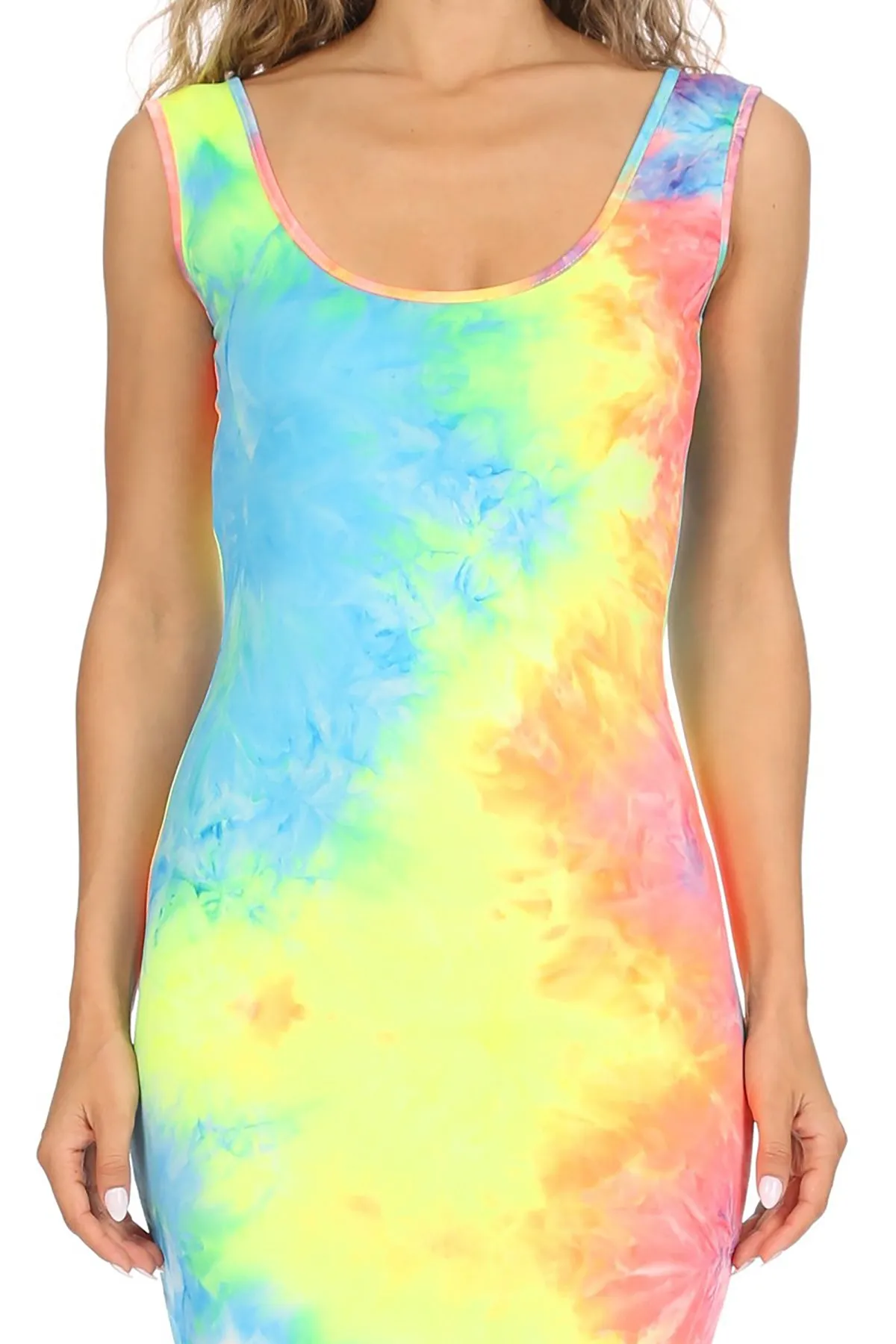 Women's Casual Print Fitted Bodycon Solid Scoop Neck Sleeveless Basic Cami Midi Dress