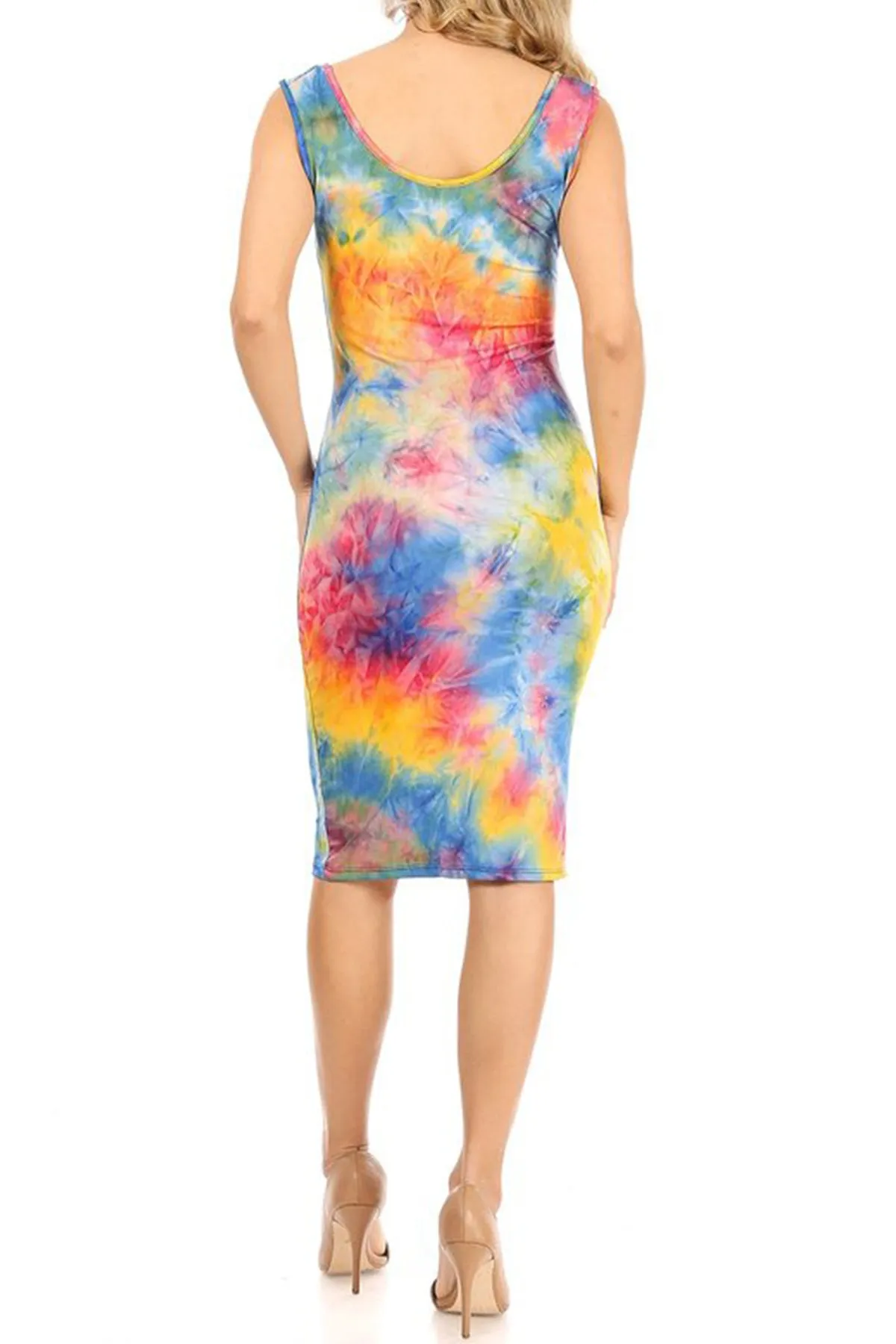 Women's Casual Print Fitted Bodycon Solid Scoop Neck Sleeveless Basic Cami Midi Dress