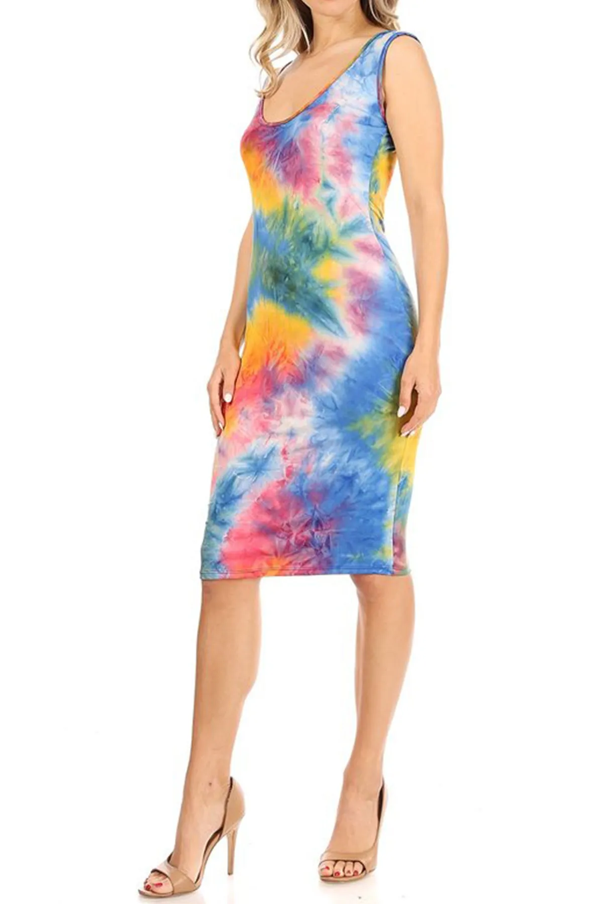 Women's Casual Print Fitted Bodycon Solid Scoop Neck Sleeveless Basic Cami Midi Dress