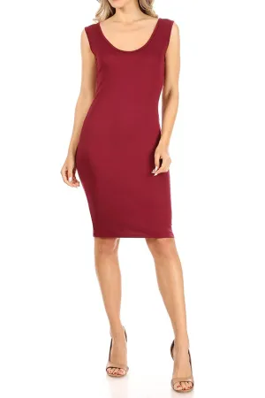 Women's Casual Solid Fitted Bodycon Solid Scoop Neck Sleeveless Basic Cami Midi Dress