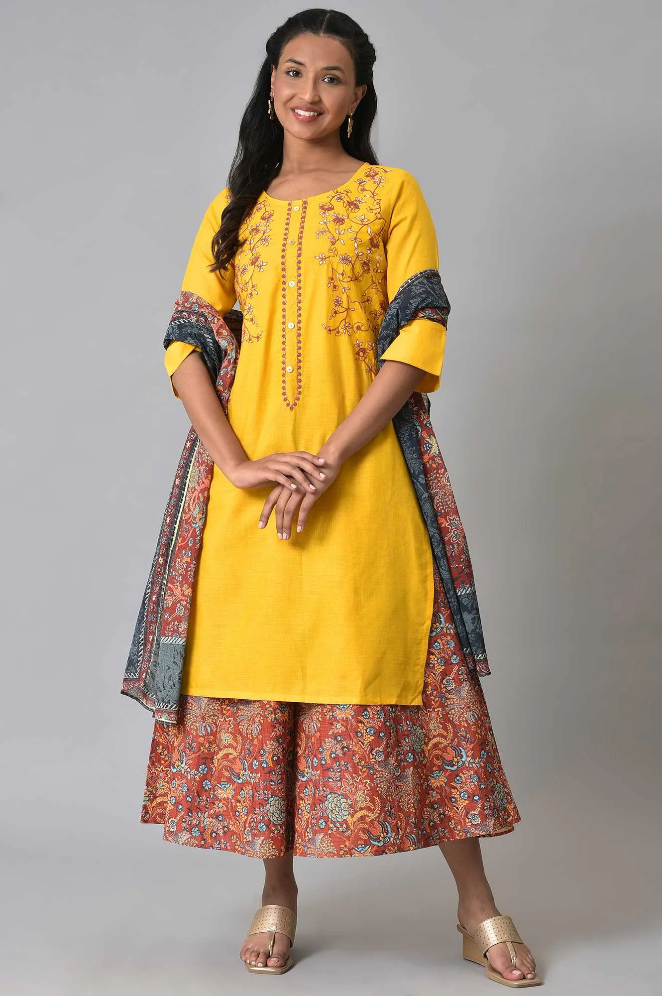 Yellow Embroidered Summer kurta Set