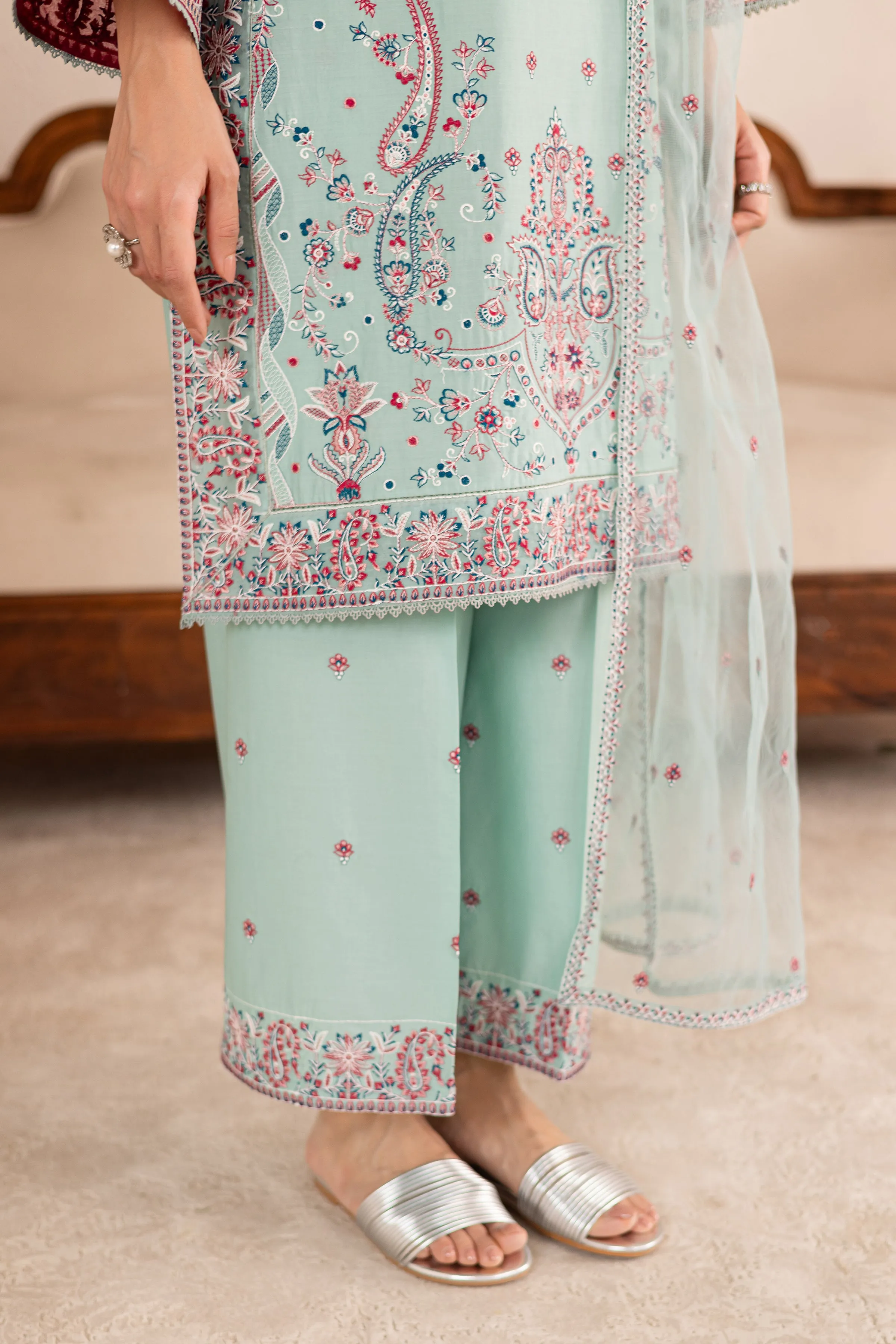 Zen 3Pc - Embroidered Solid Dress