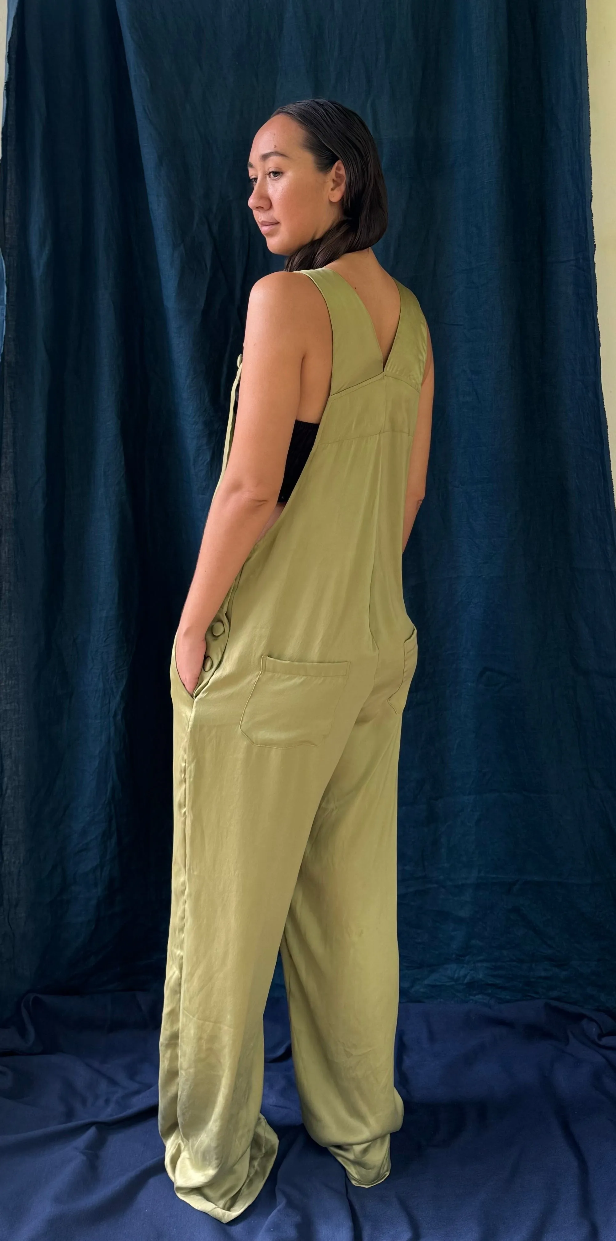 Zion Silk Overalls - Olive Green